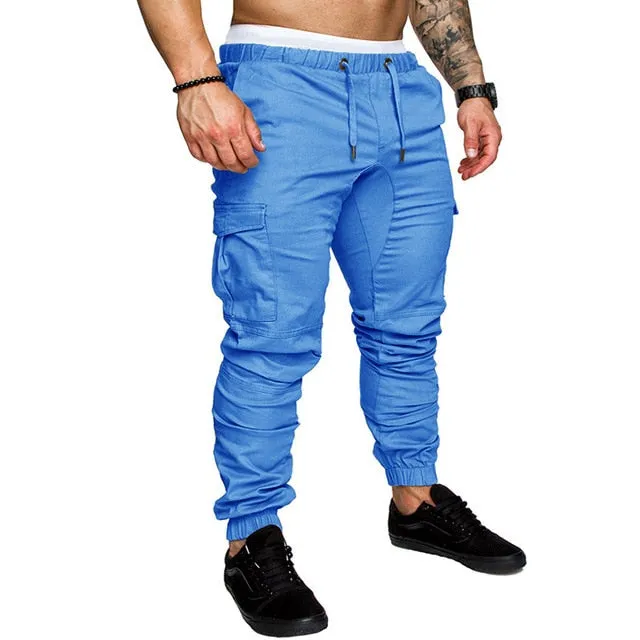 New Casual Joggers Pants Cargo Solid Color Men Cotton Elastic Long Trousers pantalon homme Military Army