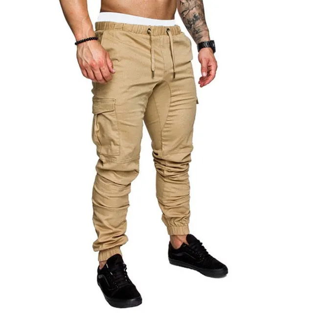New Casual Joggers Pants Cargo Solid Color Men Cotton Elastic Long Trousers pantalon homme Military Army