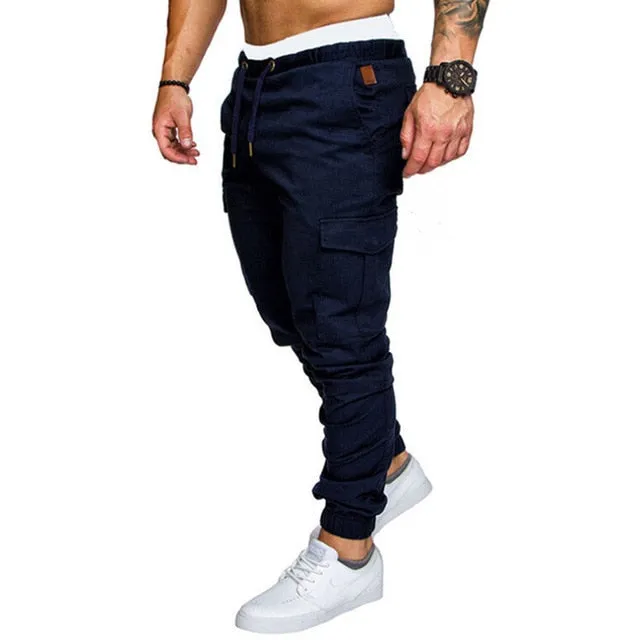 New Casual Joggers Pants Cargo Solid Color Men Cotton Elastic Long Trousers pantalon homme Military Army