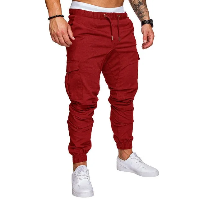 New Casual Joggers Pants Cargo Solid Color Men Cotton Elastic Long Trousers pantalon homme Military Army