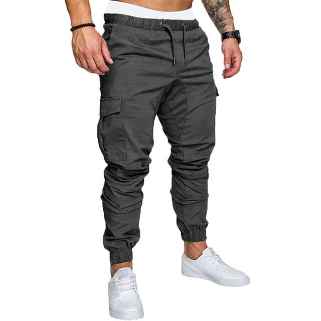 New Casual Joggers Pants Cargo Solid Color Men Cotton Elastic Long Trousers pantalon homme Military Army