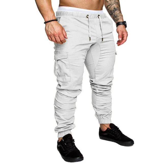 New Casual Joggers Pants Cargo Solid Color Men Cotton Elastic Long Trousers pantalon homme Military Army