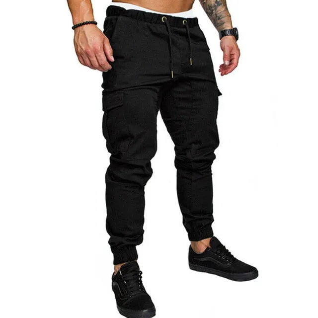New Casual Joggers Pants Cargo Solid Color Men Cotton Elastic Long Trousers pantalon homme Military Army