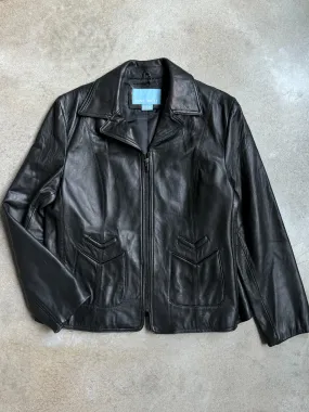 Nine West Black Leather Zip-Up Jacket (XL)