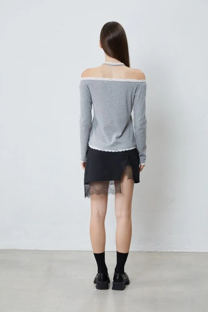 One-shoulder Lace Trim Knitwear
