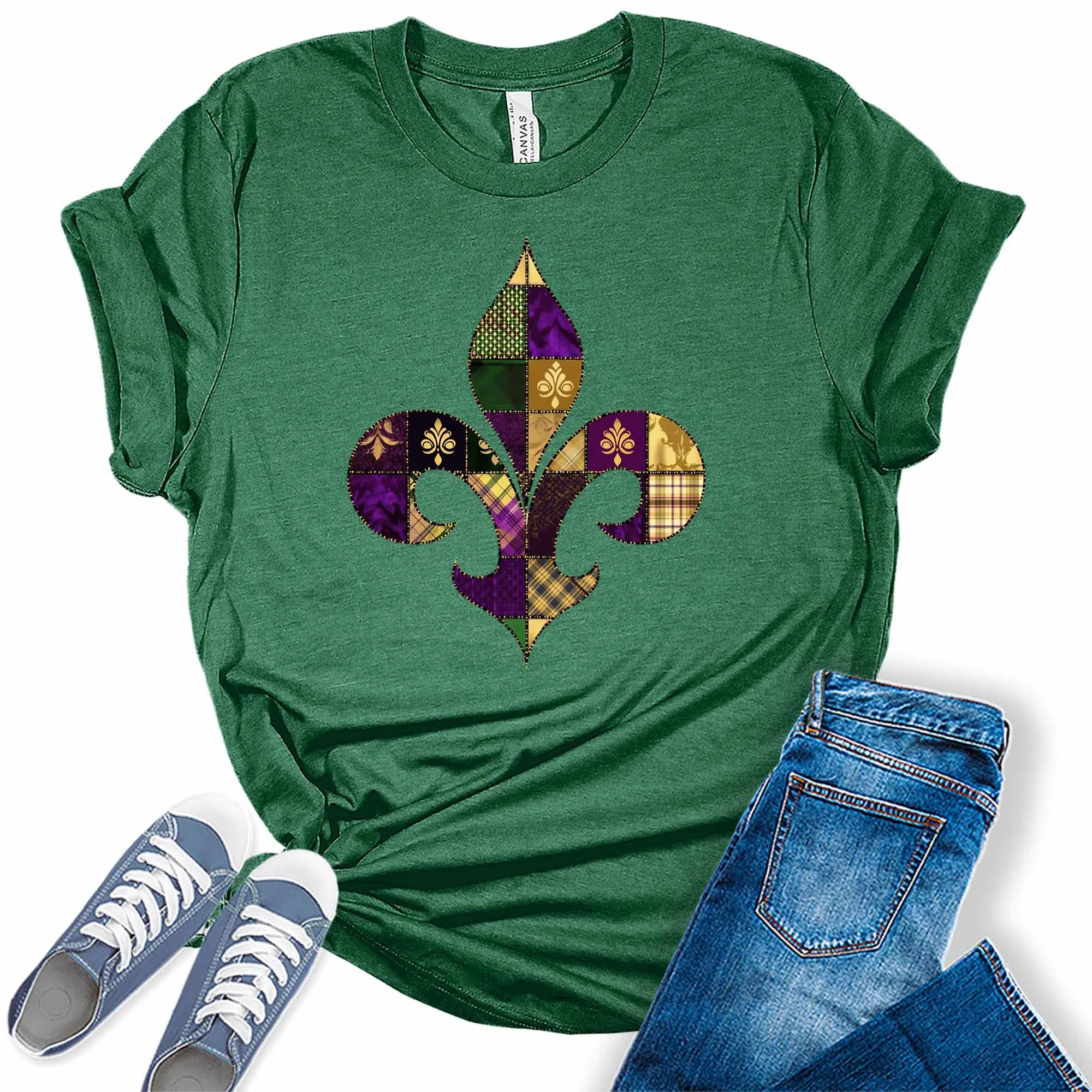 Patchwork Fleur De Lis Trendy Mardi Gras Graphic Tees