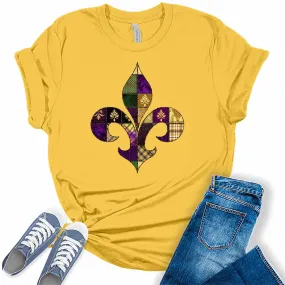 Patchwork Fleur De Lis Trendy Mardi Gras Graphic Tees