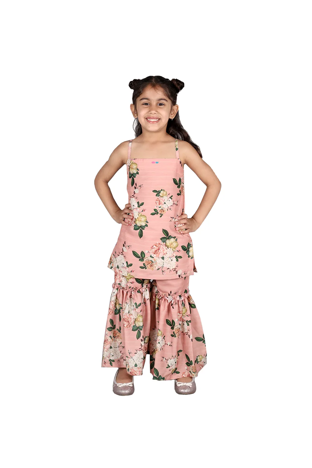 Peach floral print sharara set