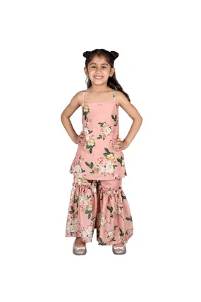 Peach floral print sharara set
