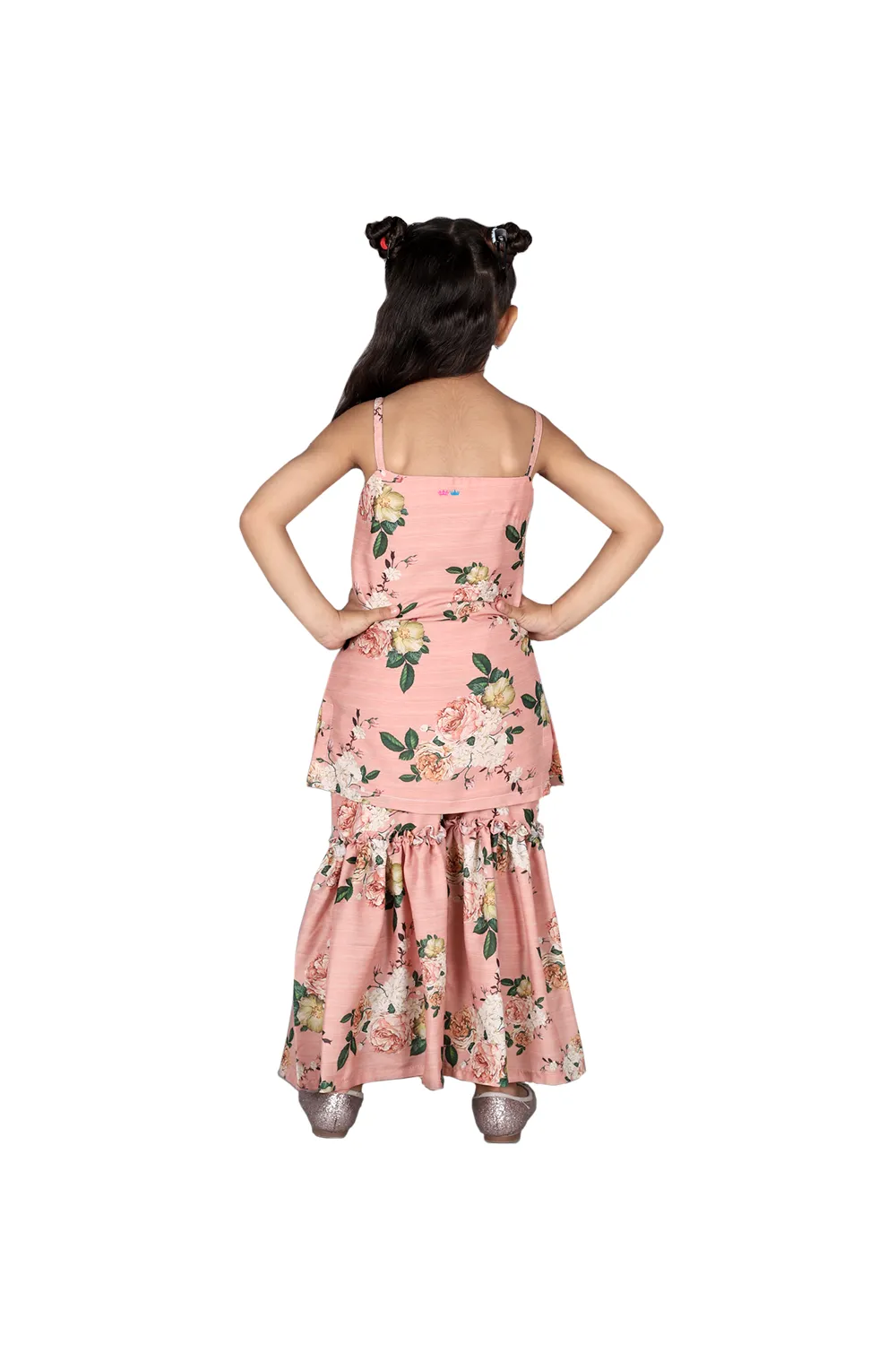 Peach floral print sharara set