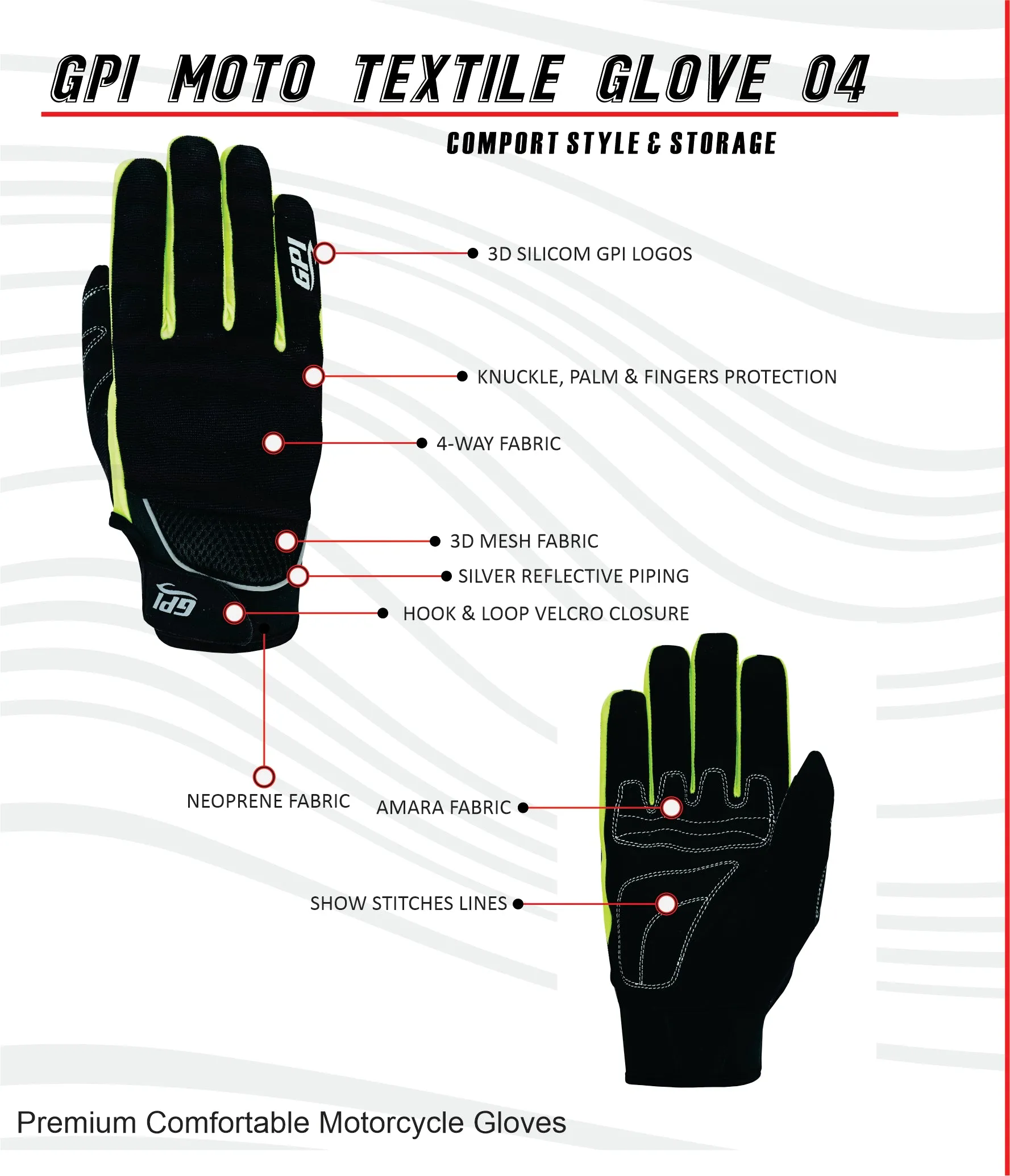 Premium Comfortable Motorcycle Flourosent/Black Gloves