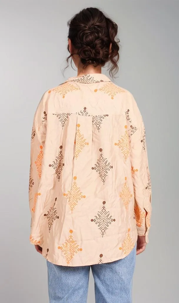 R206091-R206091 - Embroidered Oversized Shirt - Peach