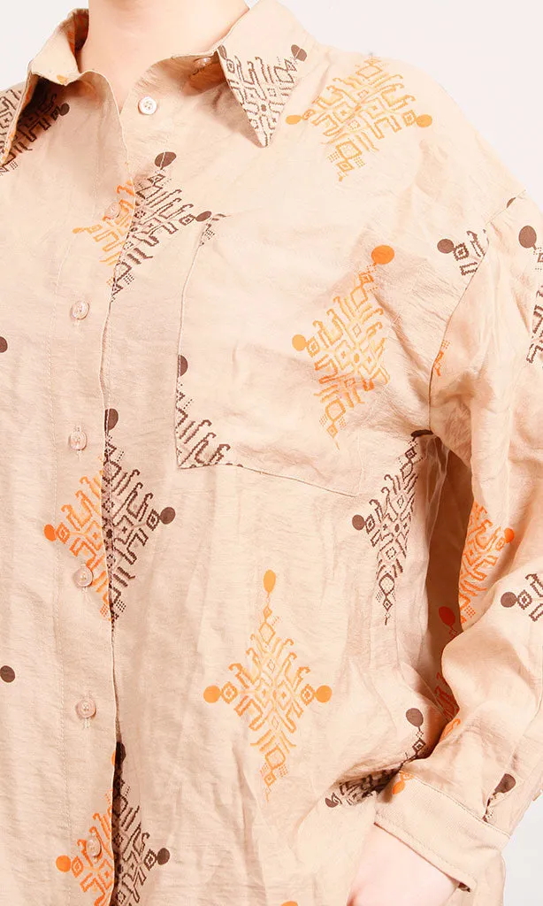 R206091-R206091 - Embroidered Oversized Shirt - Peach
