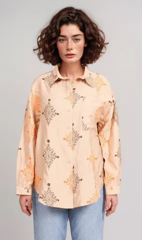 R206091-R206091 - Embroidered Oversized Shirt - Peach