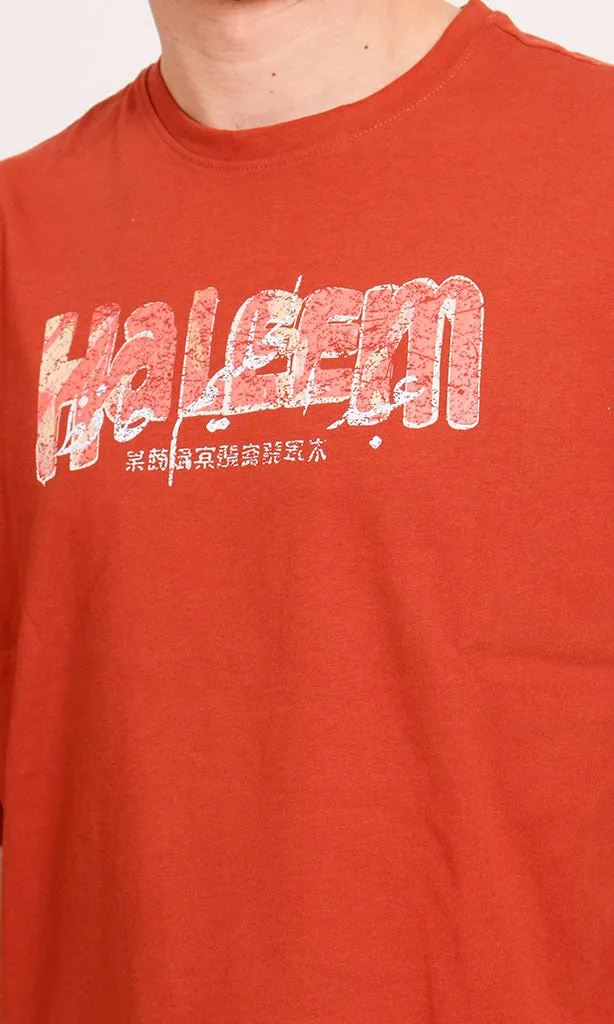 R207067 - Graphic Printed Oversized T-Shirt - Rust Red