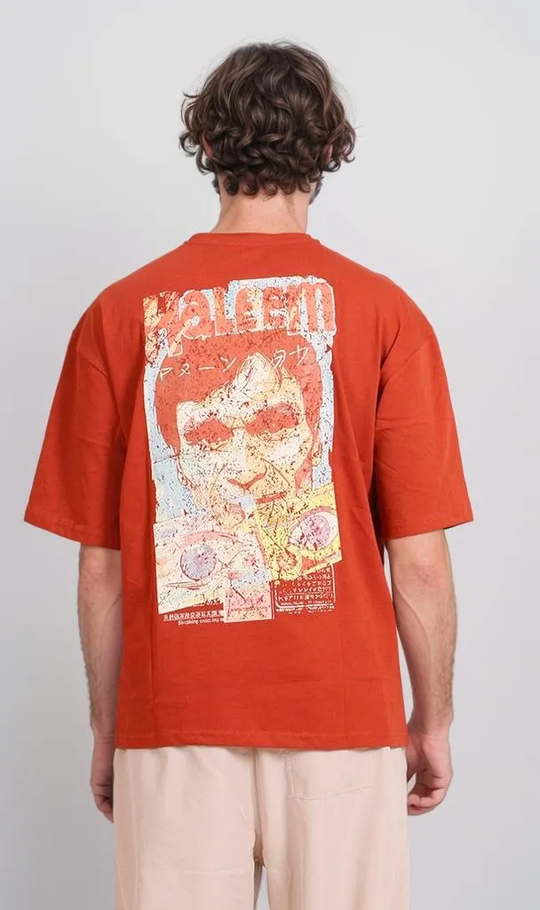 R207067 - Graphic Printed Oversized T-Shirt - Rust Red
