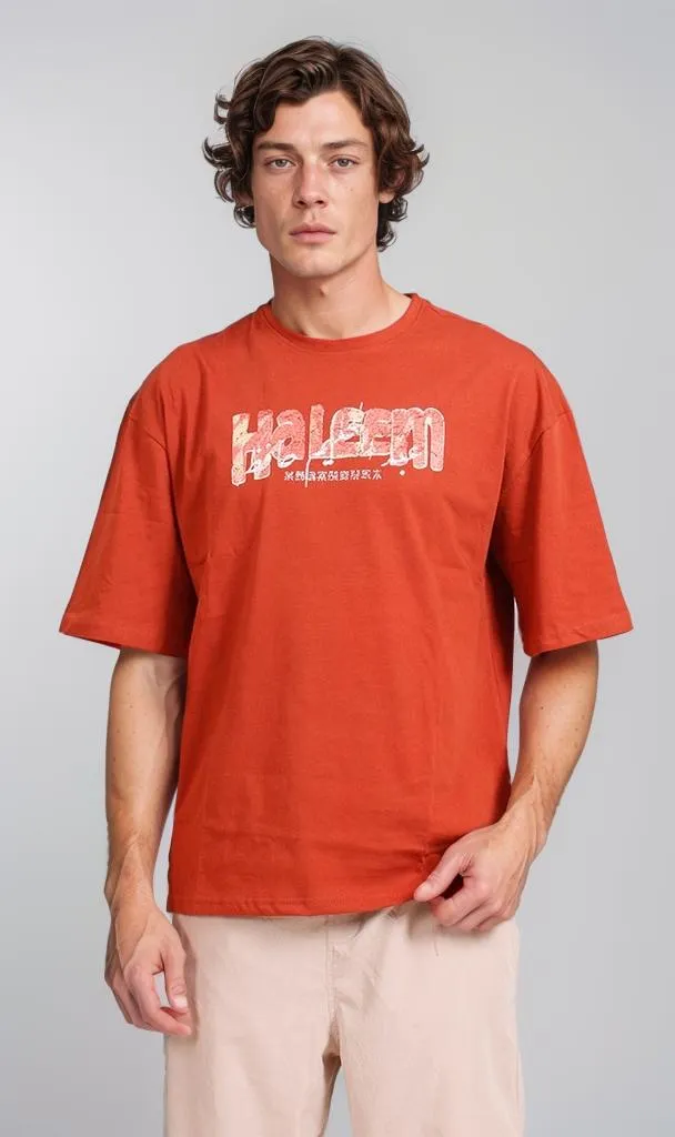 R207067 - Graphic Printed Oversized T-Shirt - Rust Red