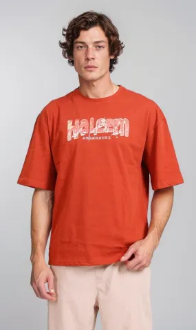 R207067 - Graphic Printed Oversized T-Shirt - Rust Red