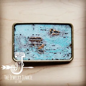 **Rectangle Leather Belt Buckle Turquoise Metallic 904m