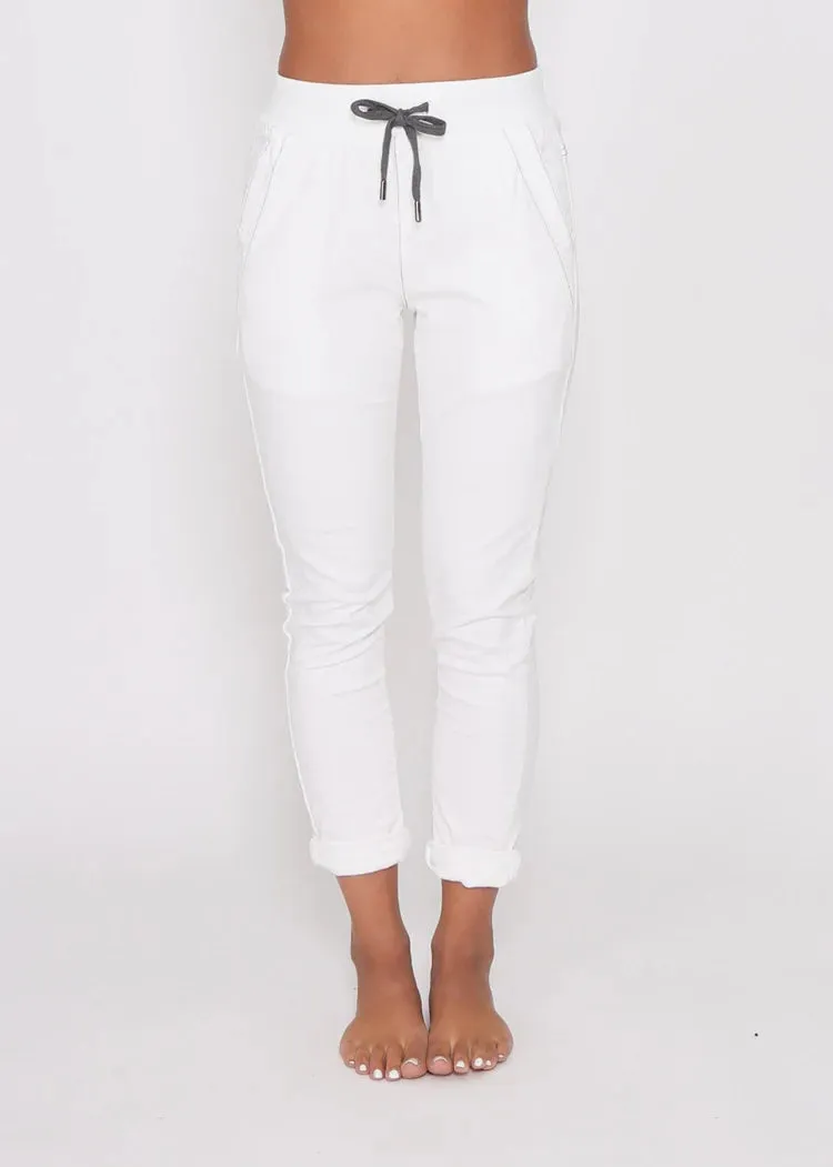 RILEY DENIM JOGGERS- WHITE