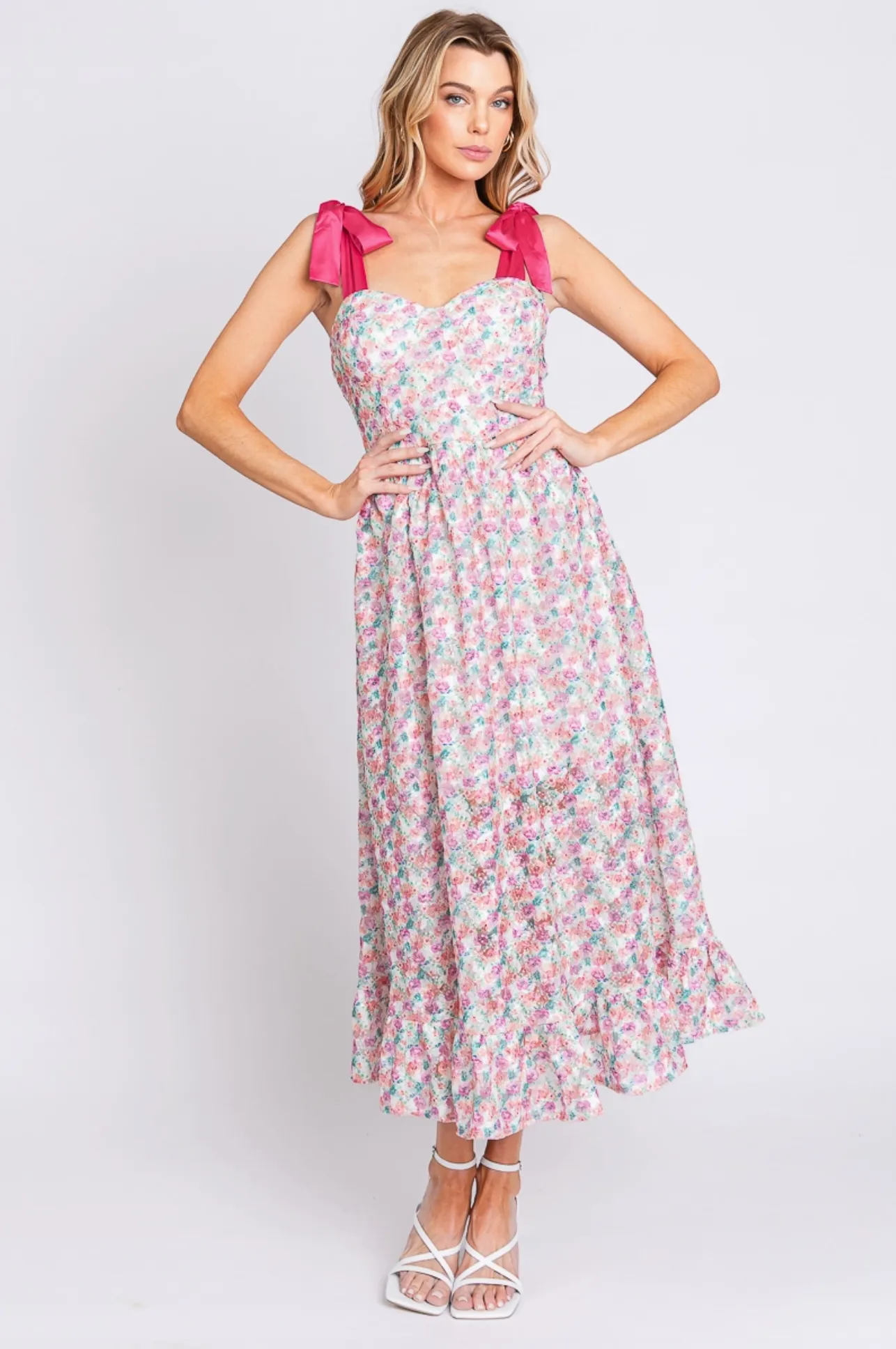 Satin Ribbon Point Floral Dress