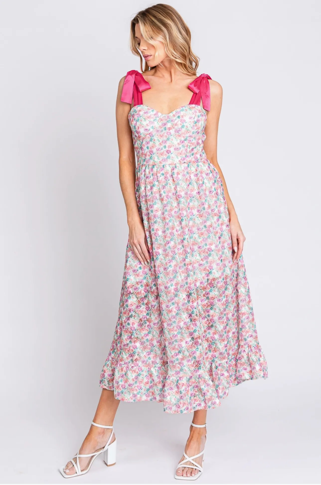 Satin Ribbon Point Floral Dress