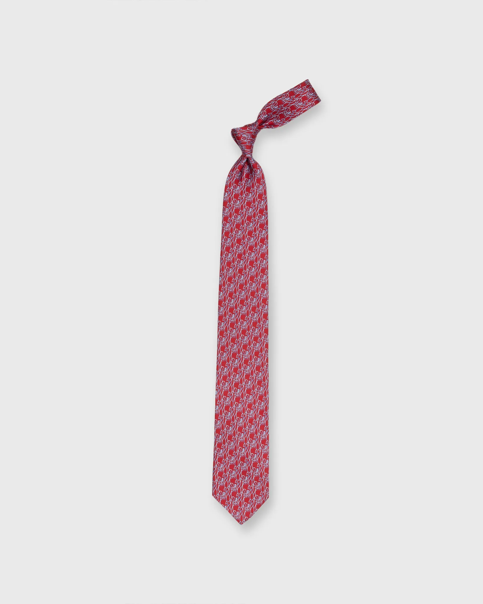 Silk Print Tie in Red/Light Blue Giraffes