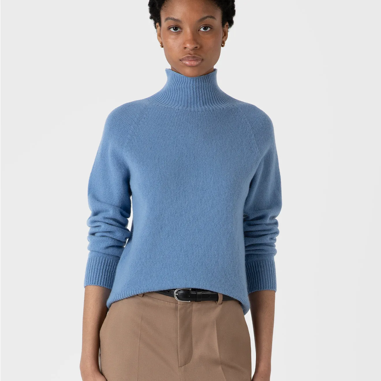 Sunspel Womens Funnel Neck Jumper Cornflower
