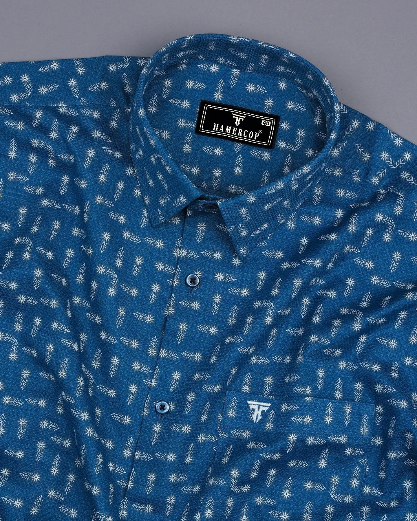 Thistle Blue Flower Printed Dobby Cotton Designer Shirt