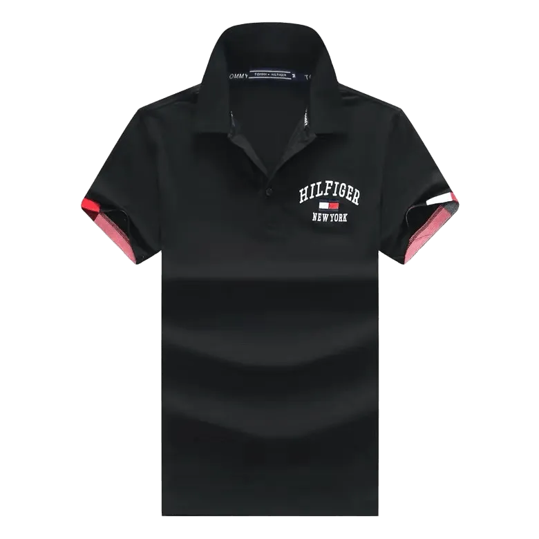 Tommy HF Side crested Flag Logo Polo- Black