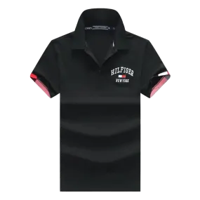 Tommy HF Side crested Flag Logo Polo- Black