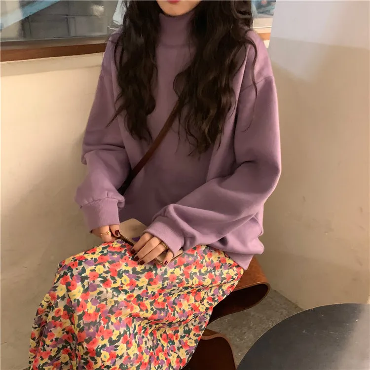 Wjczt Hoodies Women Winter Solid Color New Fleece Korean Harajuku Sweatshirt Long Sleeve Basic Womens Pullover 9 Colors