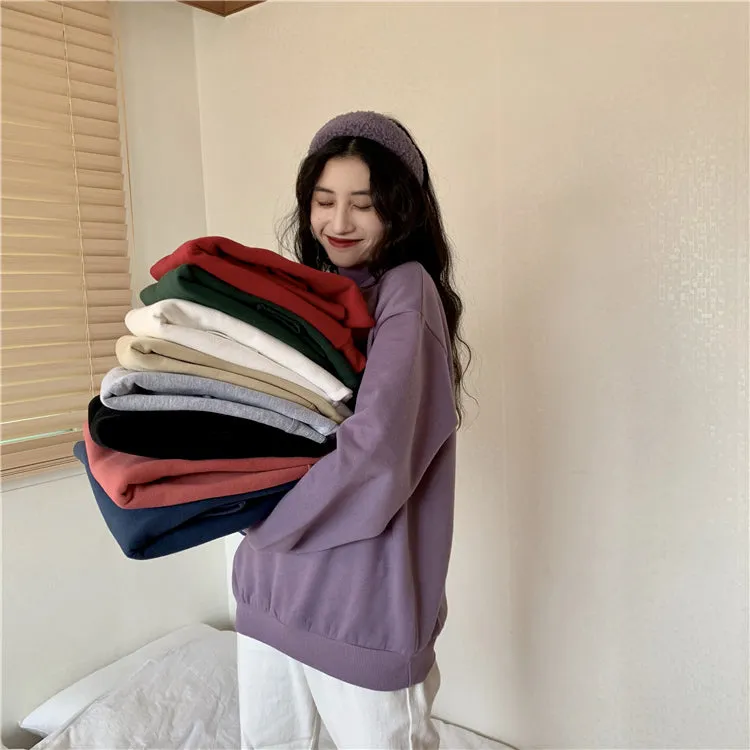 Wjczt Hoodies Women Winter Solid Color New Fleece Korean Harajuku Sweatshirt Long Sleeve Basic Womens Pullover 9 Colors