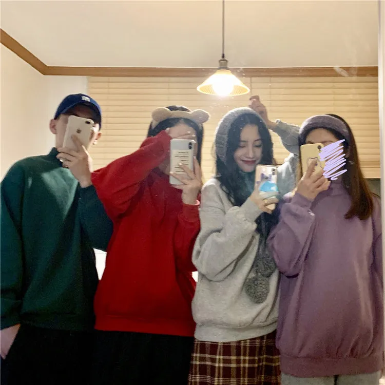 Wjczt Hoodies Women Winter Solid Color New Fleece Korean Harajuku Sweatshirt Long Sleeve Basic Womens Pullover 9 Colors