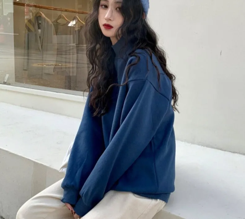 Wjczt Hoodies Women Winter Solid Color New Fleece Korean Harajuku Sweatshirt Long Sleeve Basic Womens Pullover 9 Colors