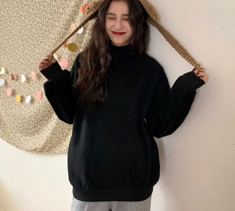 Wjczt Hoodies Women Winter Solid Color New Fleece Korean Harajuku Sweatshirt Long Sleeve Basic Womens Pullover 9 Colors