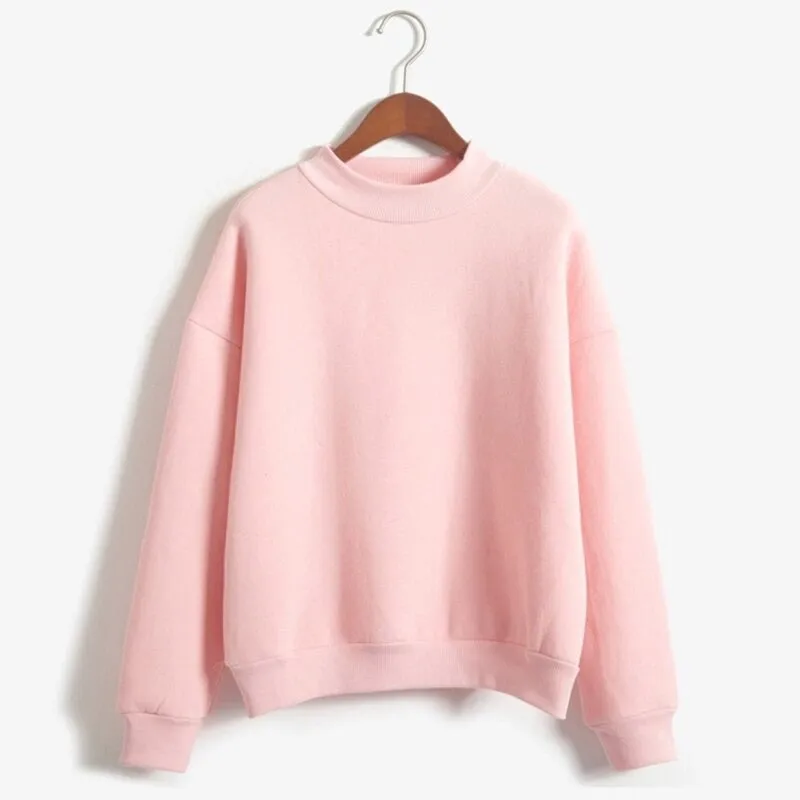 Wjczt Hoodies Women Winter Solid Color New Fleece Korean Harajuku Sweatshirt Long Sleeve Basic Womens Pullover 9 Colors