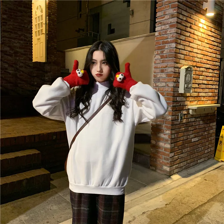 Wjczt Hoodies Women Winter Solid Color New Fleece Korean Harajuku Sweatshirt Long Sleeve Basic Womens Pullover 9 Colors