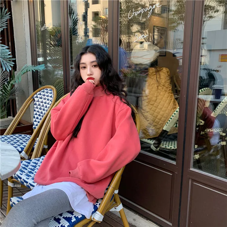 Wjczt Hoodies Women Winter Solid Color New Fleece Korean Harajuku Sweatshirt Long Sleeve Basic Womens Pullover 9 Colors