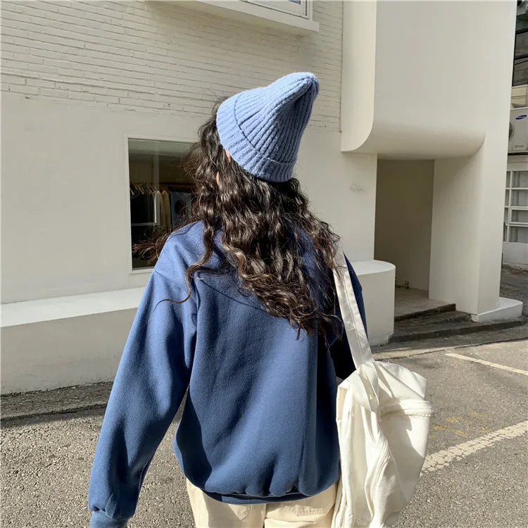 Wjczt Hoodies Women Winter Solid Color New Fleece Korean Harajuku Sweatshirt Long Sleeve Basic Womens Pullover 9 Colors