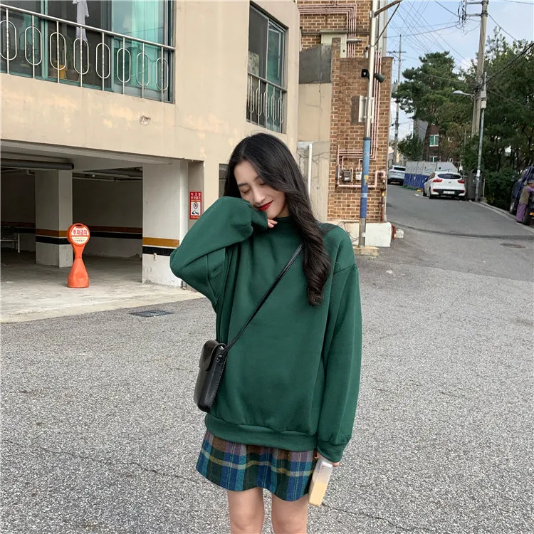 Wjczt Hoodies Women Winter Solid Color New Fleece Korean Harajuku Sweatshirt Long Sleeve Basic Womens Pullover 9 Colors