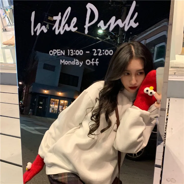 Wjczt Hoodies Women Winter Solid Color New Fleece Korean Harajuku Sweatshirt Long Sleeve Basic Womens Pullover 9 Colors
