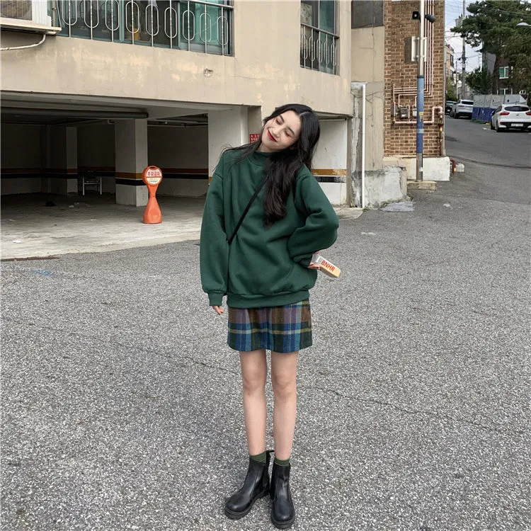 Wjczt Hoodies Women Winter Solid Color New Fleece Korean Harajuku Sweatshirt Long Sleeve Basic Womens Pullover 9 Colors