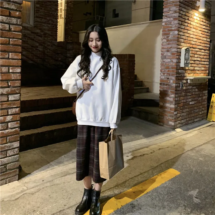 Wjczt Hoodies Women Winter Solid Color New Fleece Korean Harajuku Sweatshirt Long Sleeve Basic Womens Pullover 9 Colors