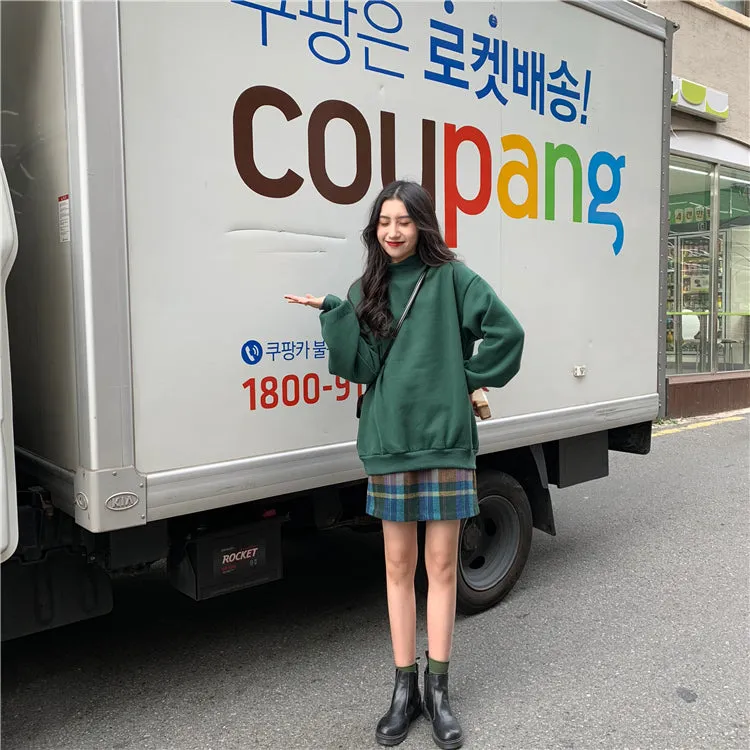 Wjczt Hoodies Women Winter Solid Color New Fleece Korean Harajuku Sweatshirt Long Sleeve Basic Womens Pullover 9 Colors