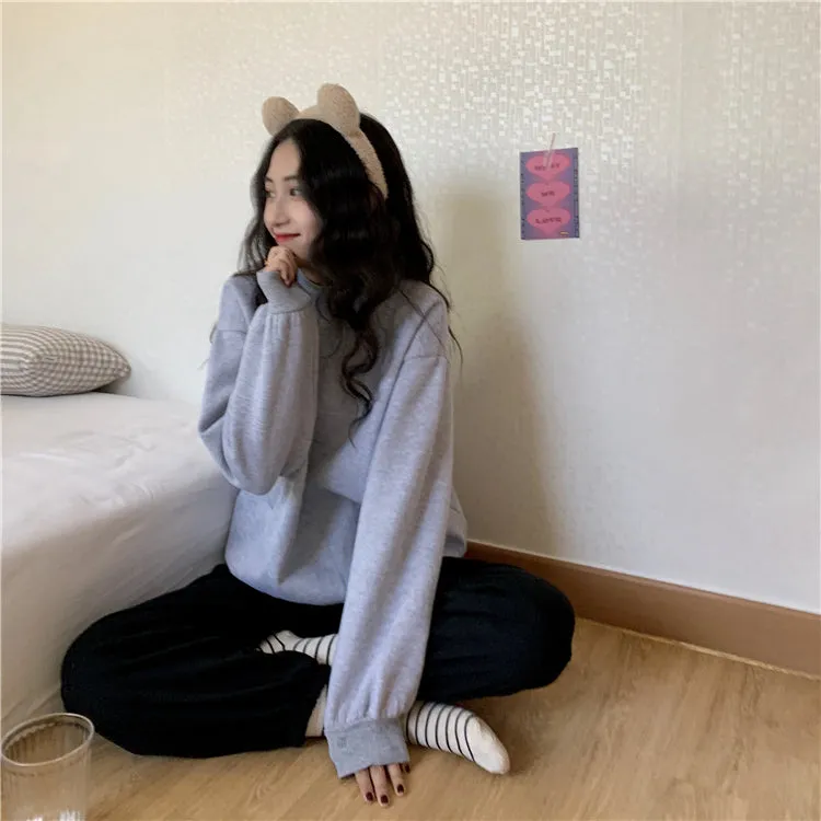Wjczt Hoodies Women Winter Solid Color New Fleece Korean Harajuku Sweatshirt Long Sleeve Basic Womens Pullover 9 Colors