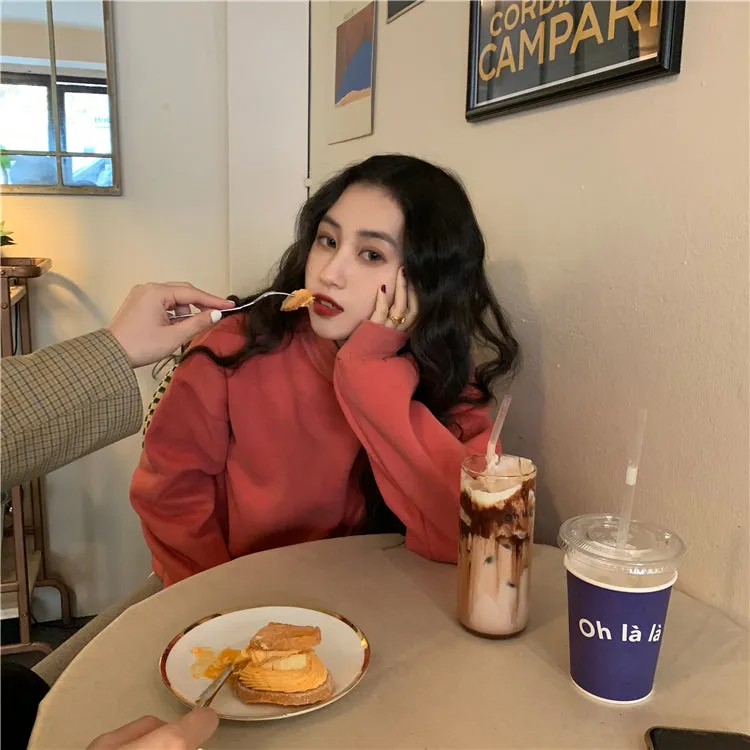 Wjczt Hoodies Women Winter Solid Color New Fleece Korean Harajuku Sweatshirt Long Sleeve Basic Womens Pullover 9 Colors