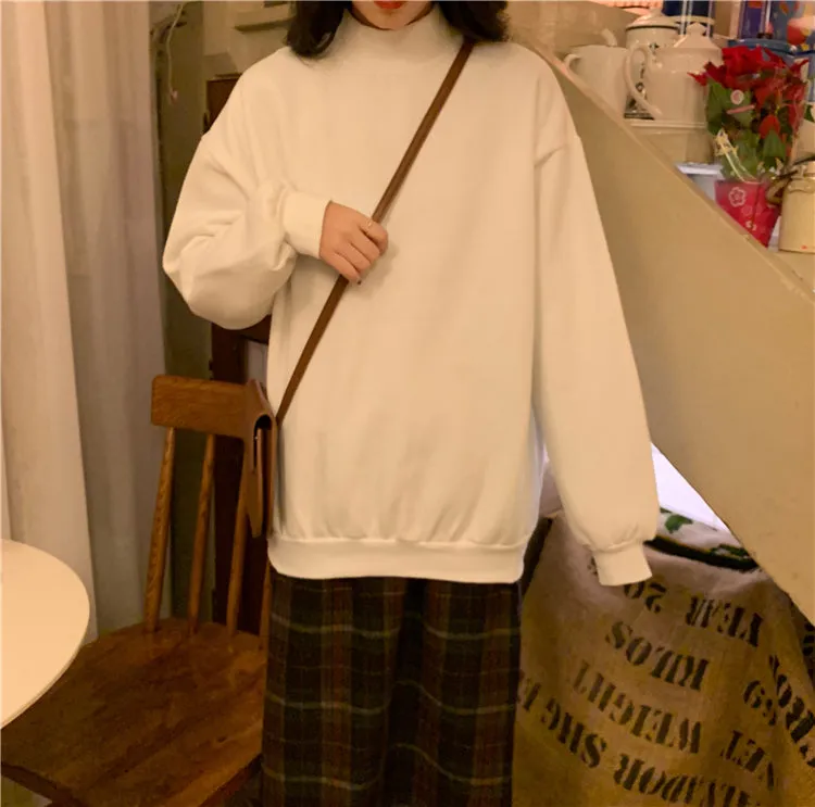 Wjczt Hoodies Women Winter Solid Color New Fleece Korean Harajuku Sweatshirt Long Sleeve Basic Womens Pullover 9 Colors