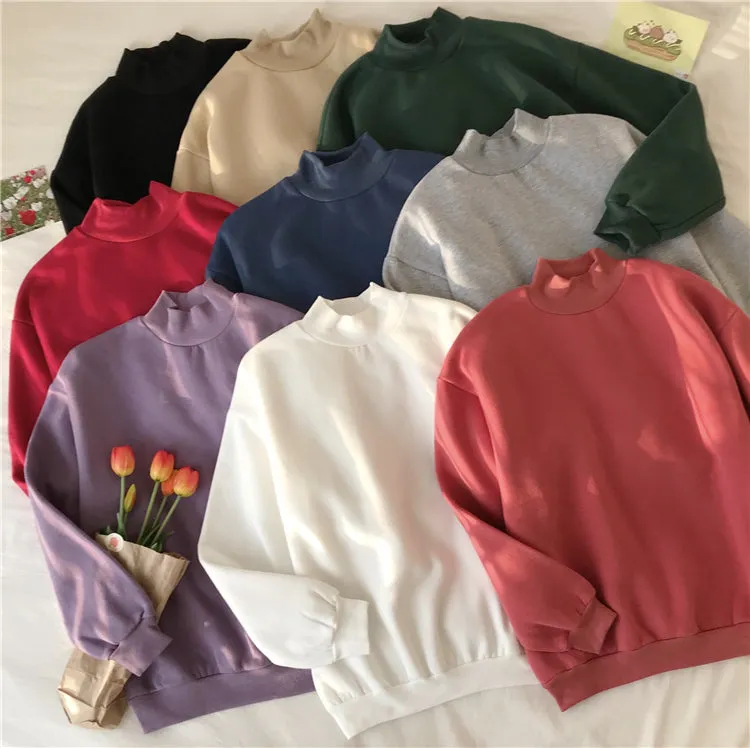 Wjczt Hoodies Women Winter Solid Color New Fleece Korean Harajuku Sweatshirt Long Sleeve Basic Womens Pullover 9 Colors