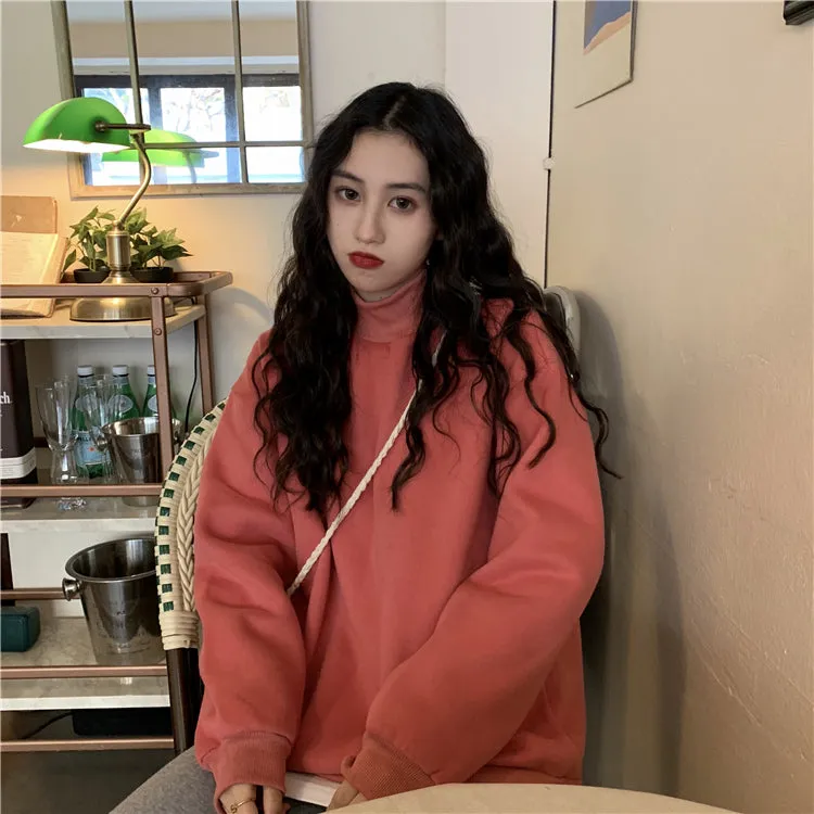 Wjczt Hoodies Women Winter Solid Color New Fleece Korean Harajuku Sweatshirt Long Sleeve Basic Womens Pullover 9 Colors